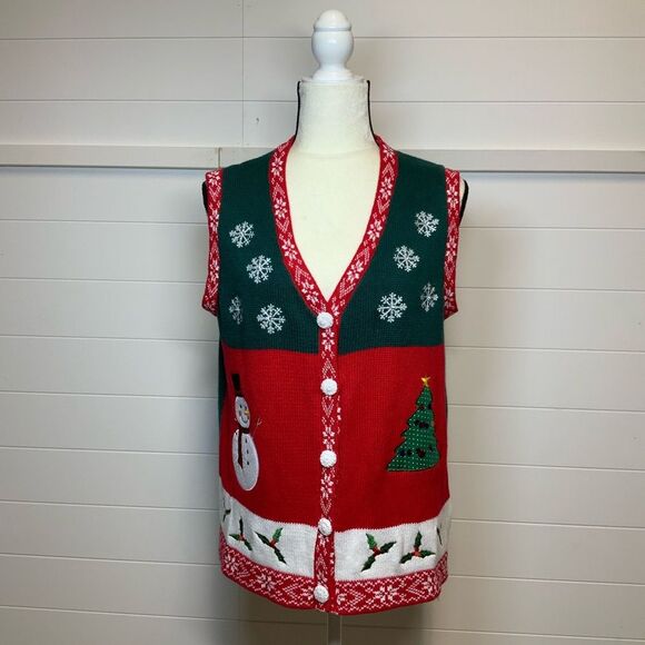 Holiday Editions Festive Red and Green Holiday Sweater Vest Size Medium NWOT - Picture 2 of 8